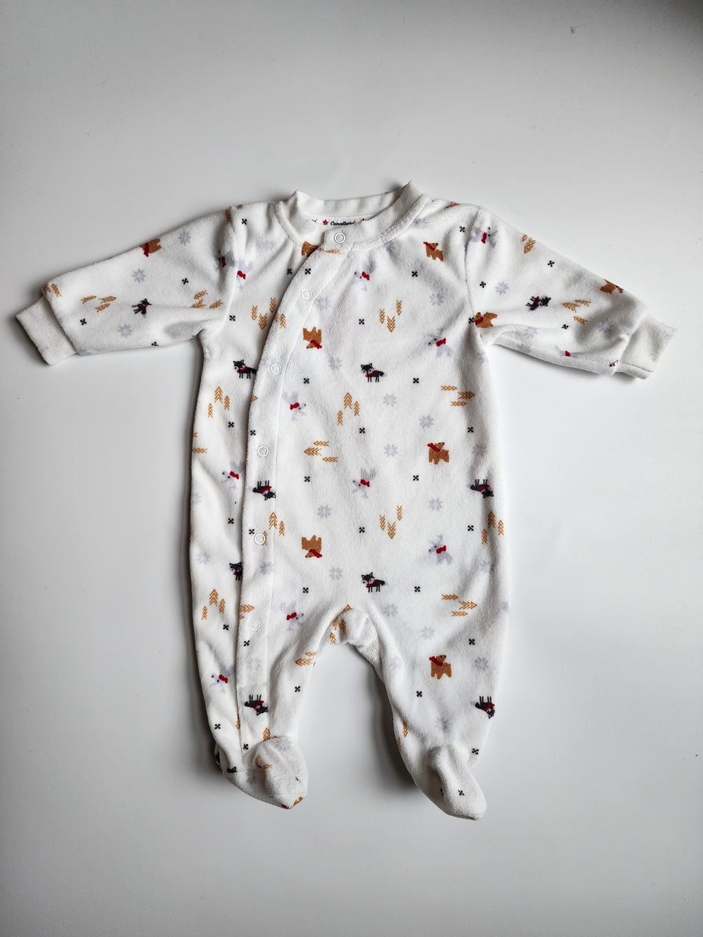 Pyjama velours Canadiana – Nouveau-né (0 mois) – Blanc tout doux – Très bon état