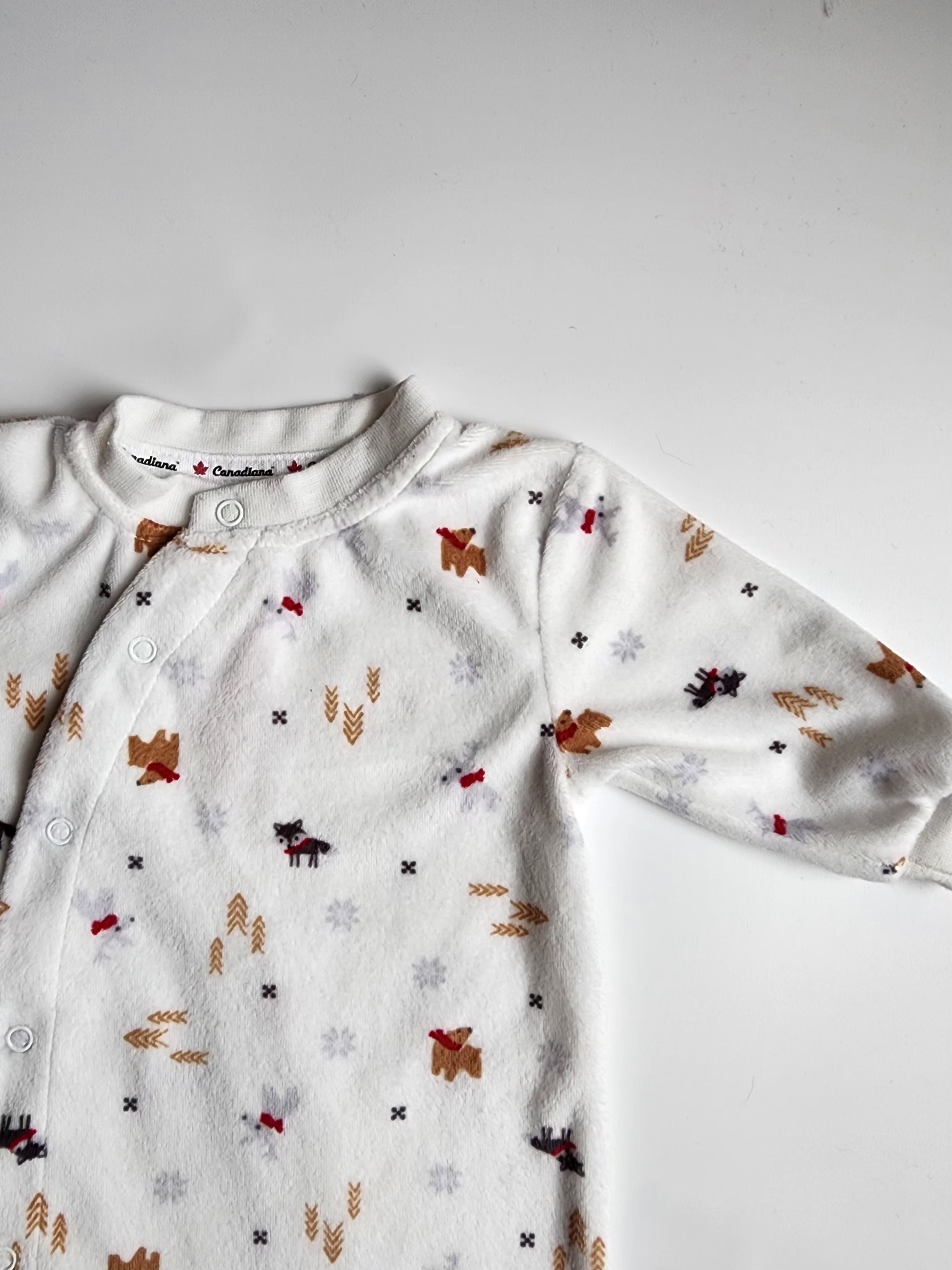 Pyjama velours Canadiana – Nouveau-né (0 mois) – Blanc tout doux – Très bon état