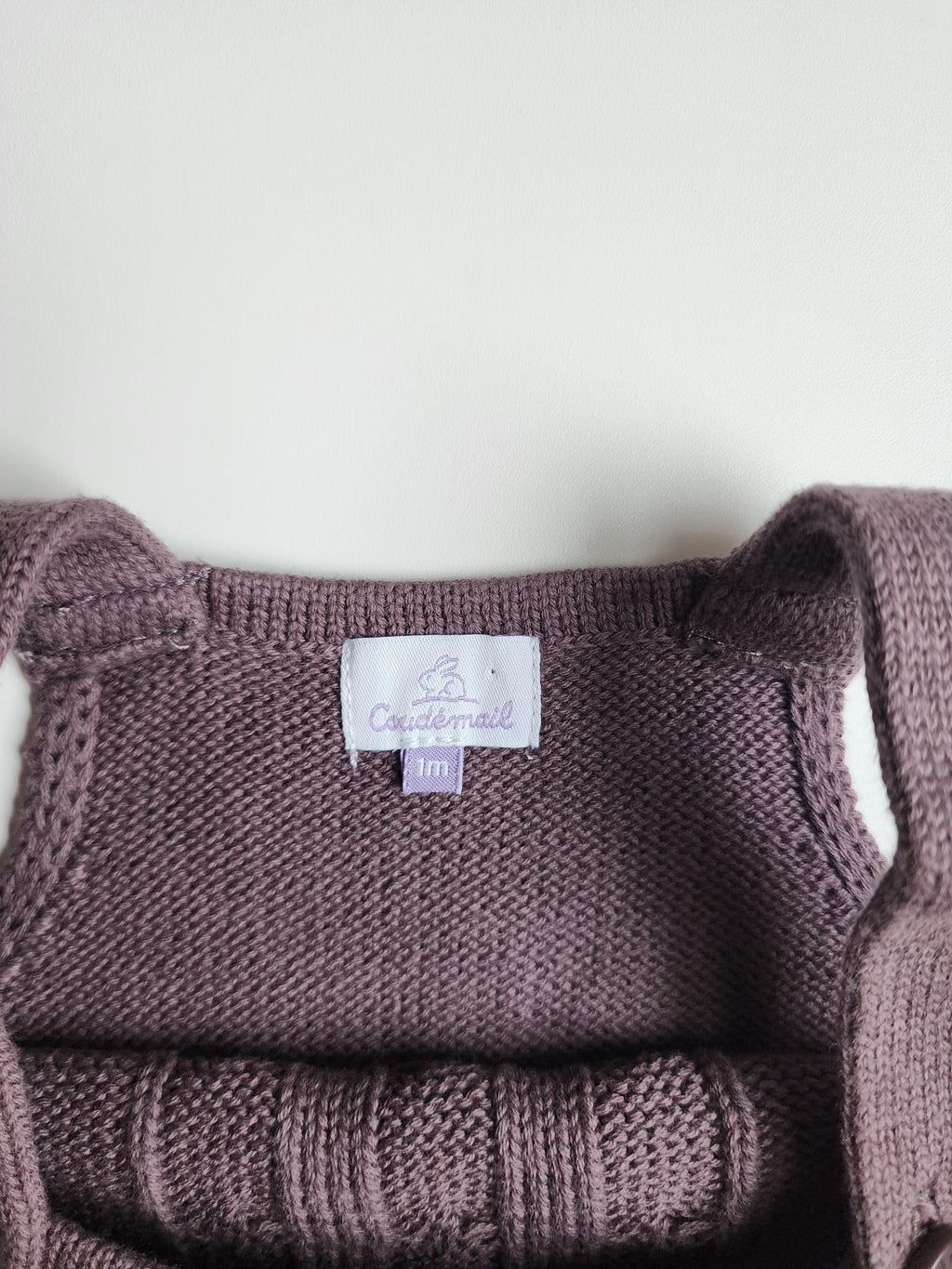 Salopette tricot Coudémail – 1 mois – Marron – Très bon état