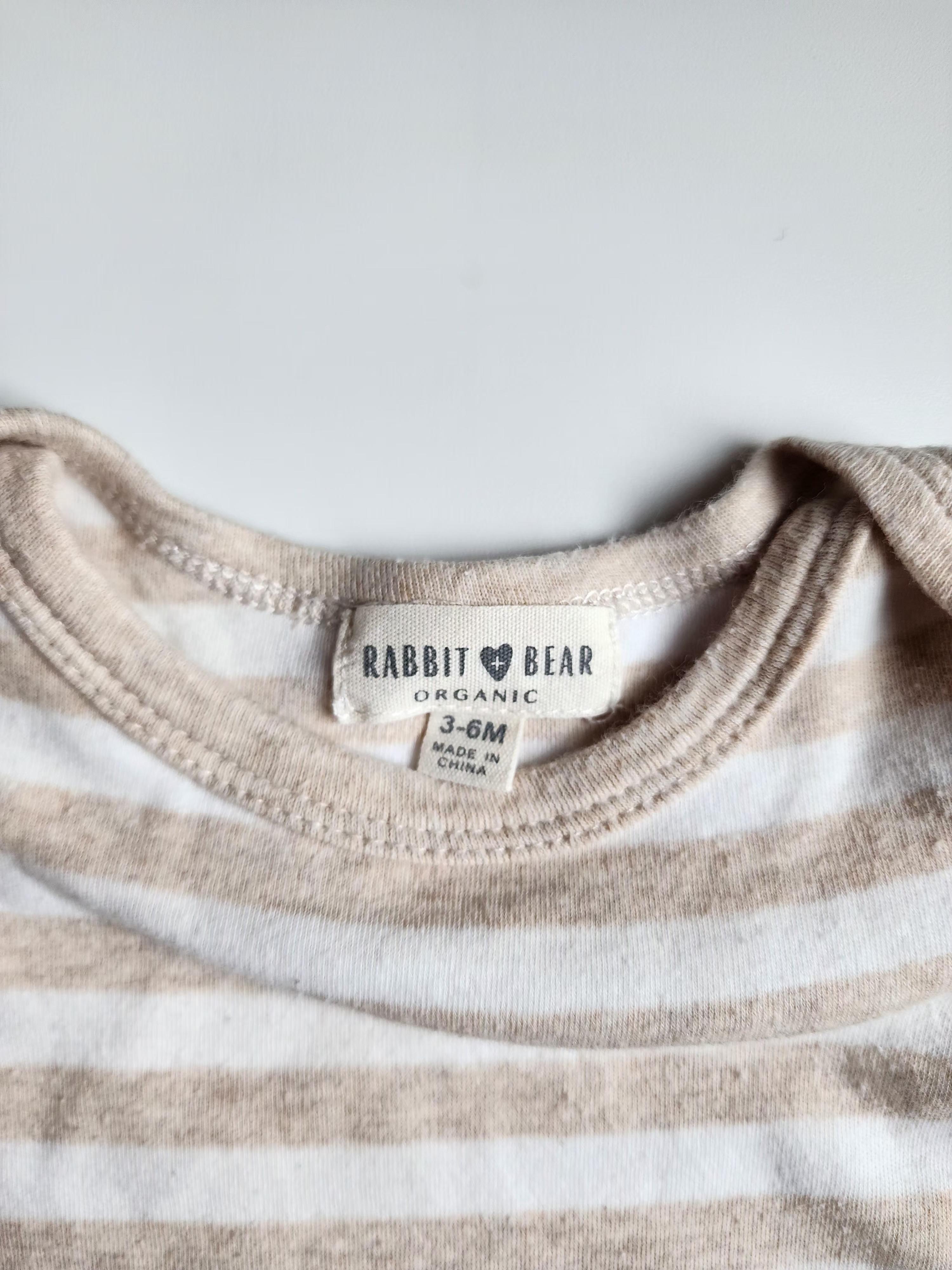 Body manches longues Rabbit Bear Organic – 3-6 mois – Rayé blanc & beige – bon état