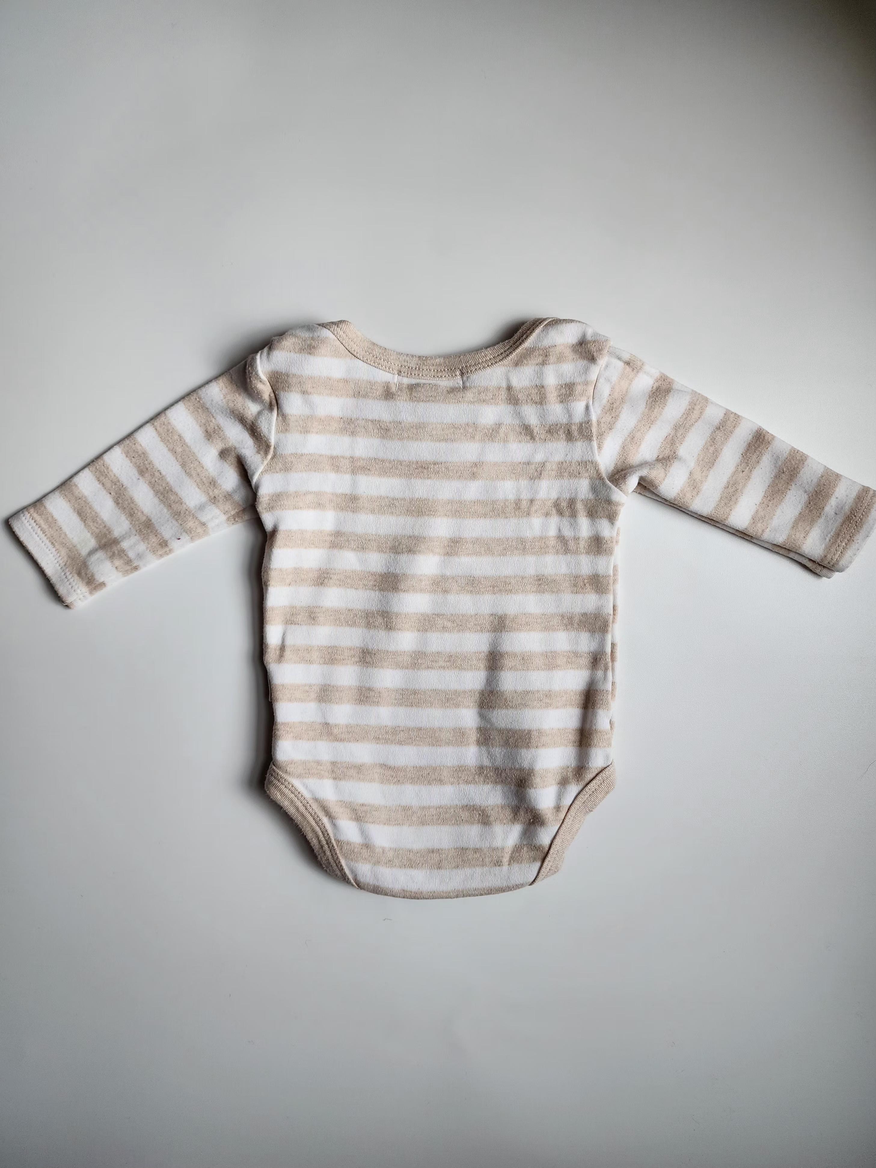 Body manches longues Rabbit Bear Organic – 3-6 mois – Rayé blanc & beige – bon état