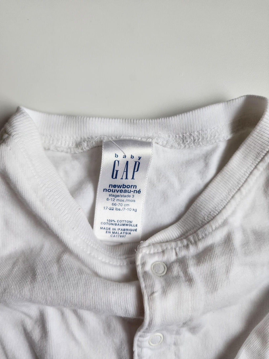 Pyjama Baby Gap – 6 à 12 mois – Blanc – Très bon état – 100% coton