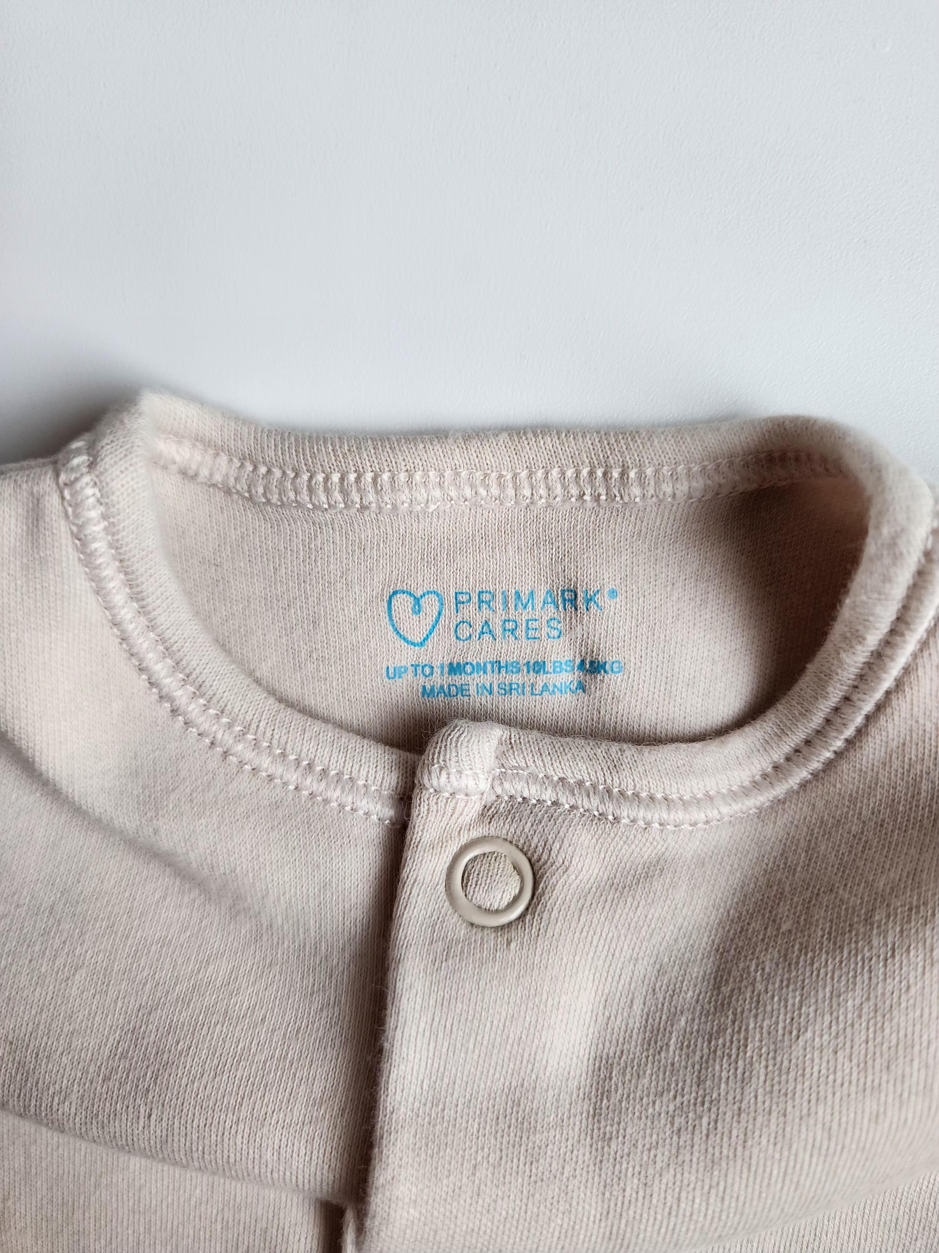 Pyjama Primark – Naissance 4.5kg - 10lbs – Beige uni – Très bon état