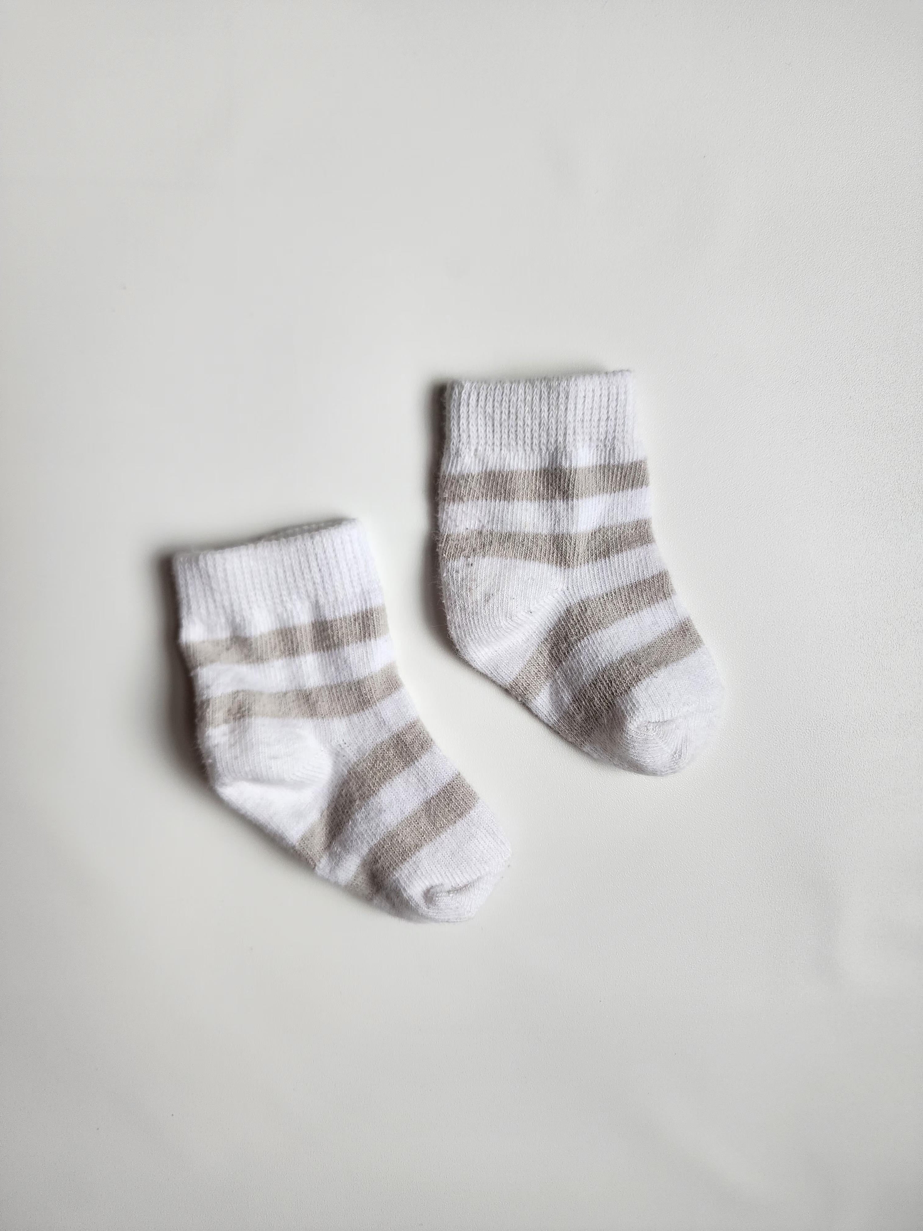 Chaussettes Mathilde M – Naissance à 1 mois – Blanc et gris rayé – Bon état