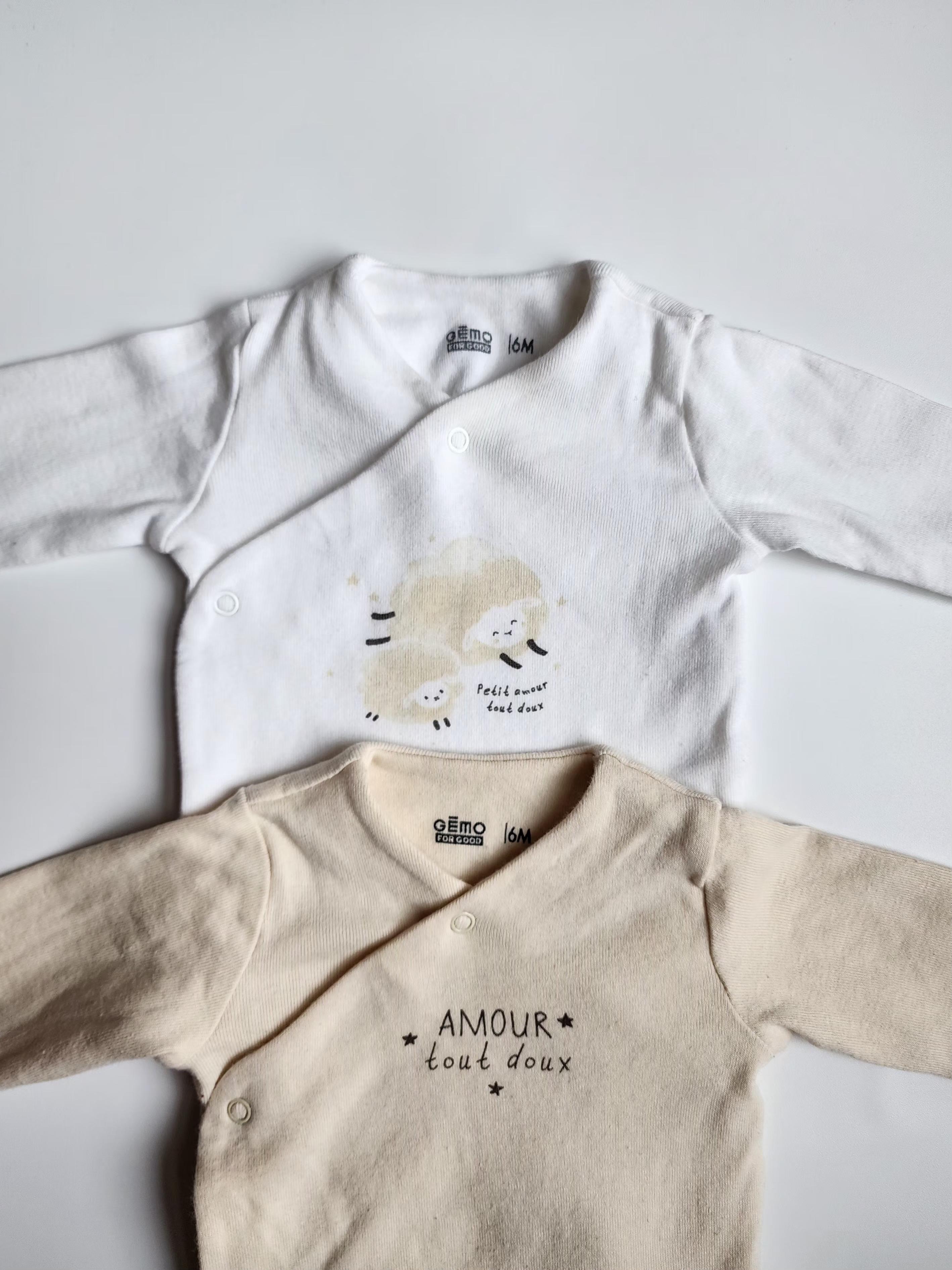 Lot de 2 bodies Gémo – 100% coton – 6 mois – Très bon état