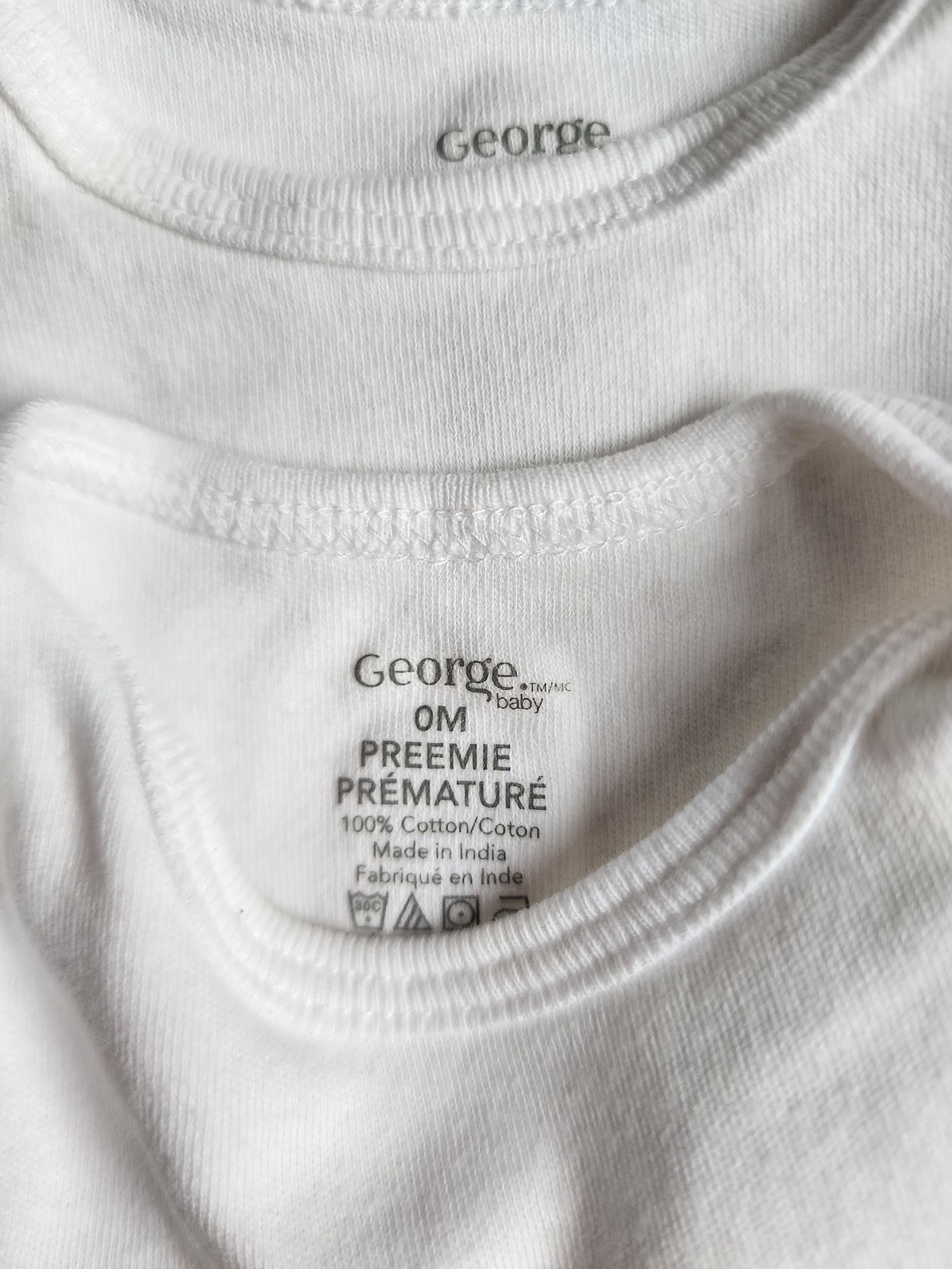 0M (prématuré) – Lot de 3 bodies manches courtes Georges – Blanc – Très bon état