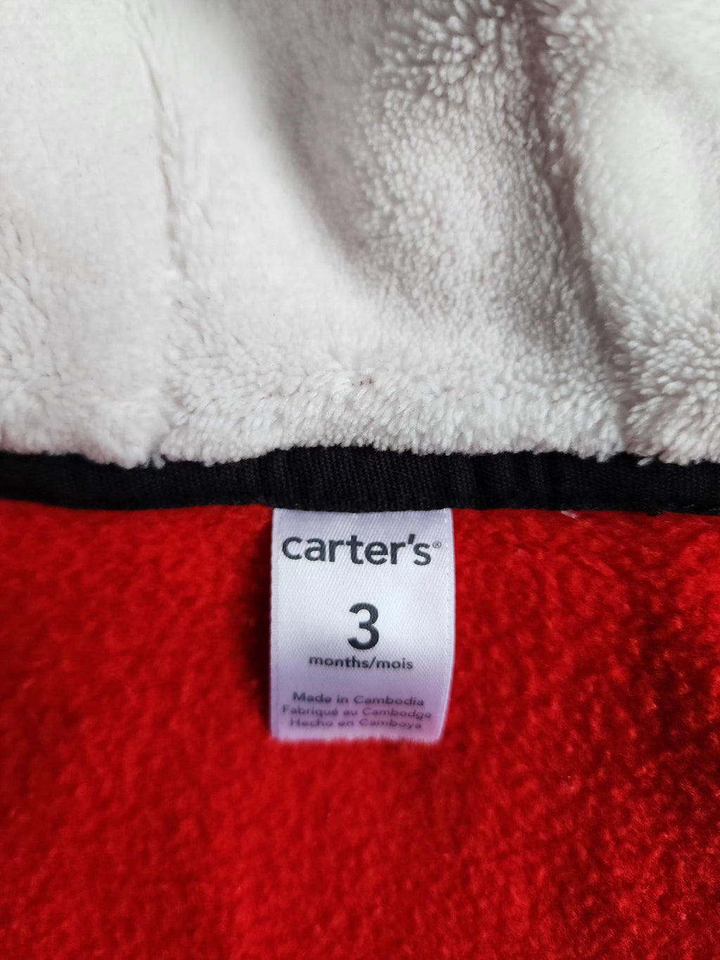 Manteau rouge Carter’s – 3 mois – Intérieur polaire – Bon état