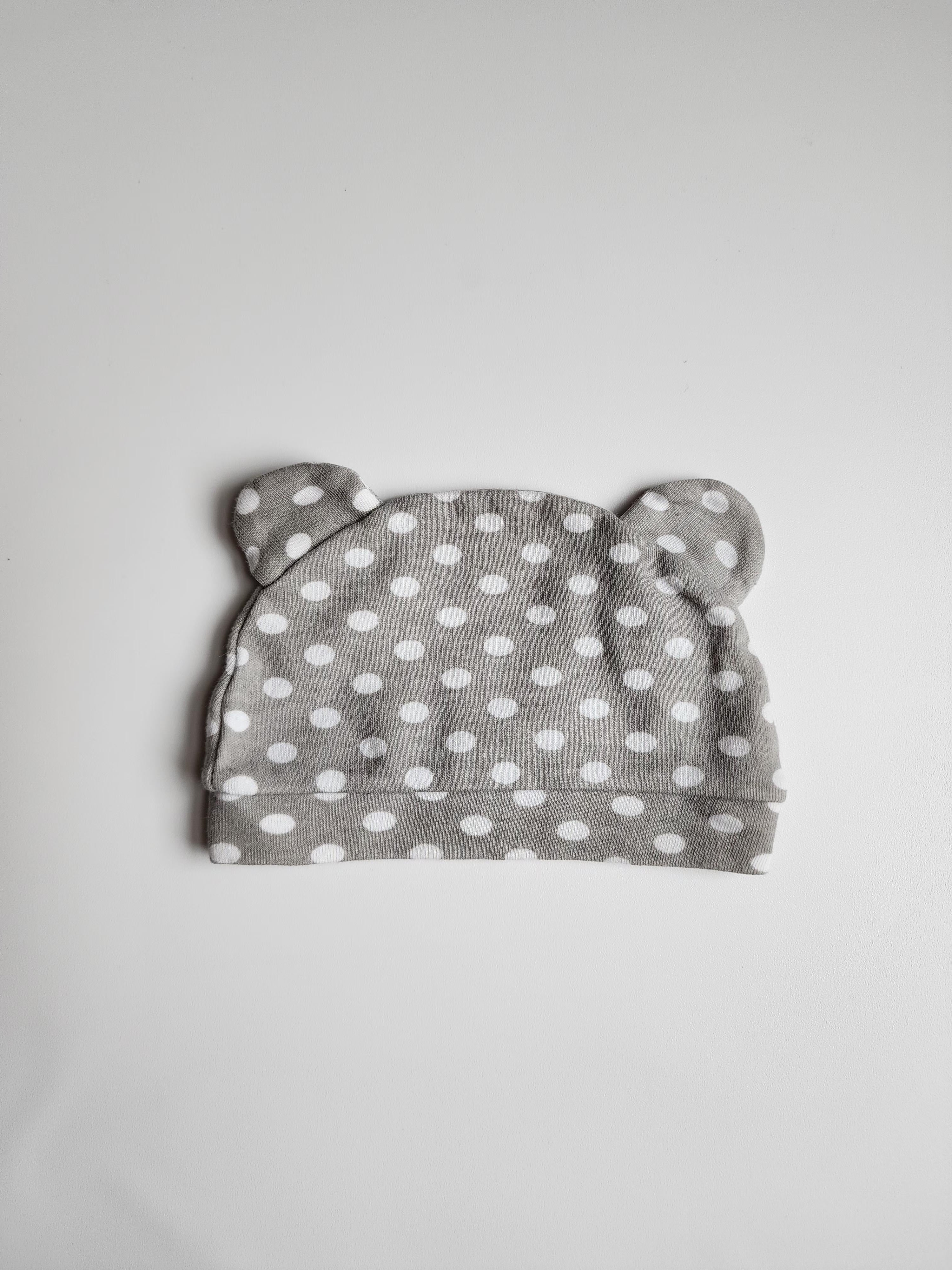 Bonnet gris à pois blanc – Naissance – Très bon état