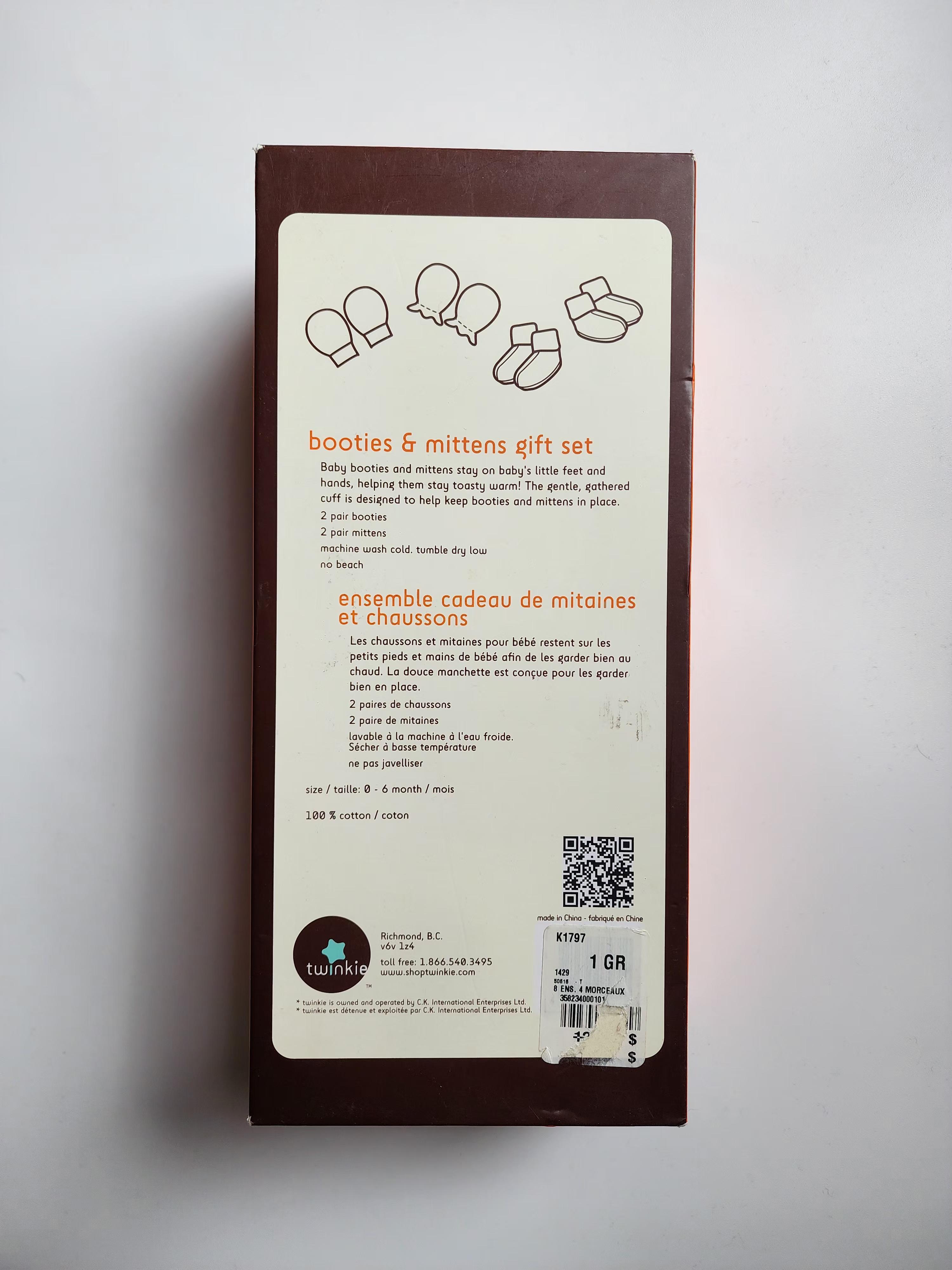 Coffret cadeau Twinkie 0‑6 mois – 2 paires de chaussons + 2 paires de mitaines (neuf)
